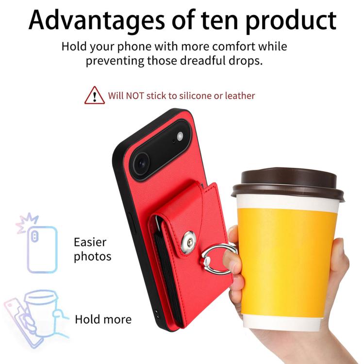 For iPhone Air Organ Card Bag Ring Holder Phone Case(Red) - iPhone Air Cases by buy2fix | Online Shopping UK | buy2fix