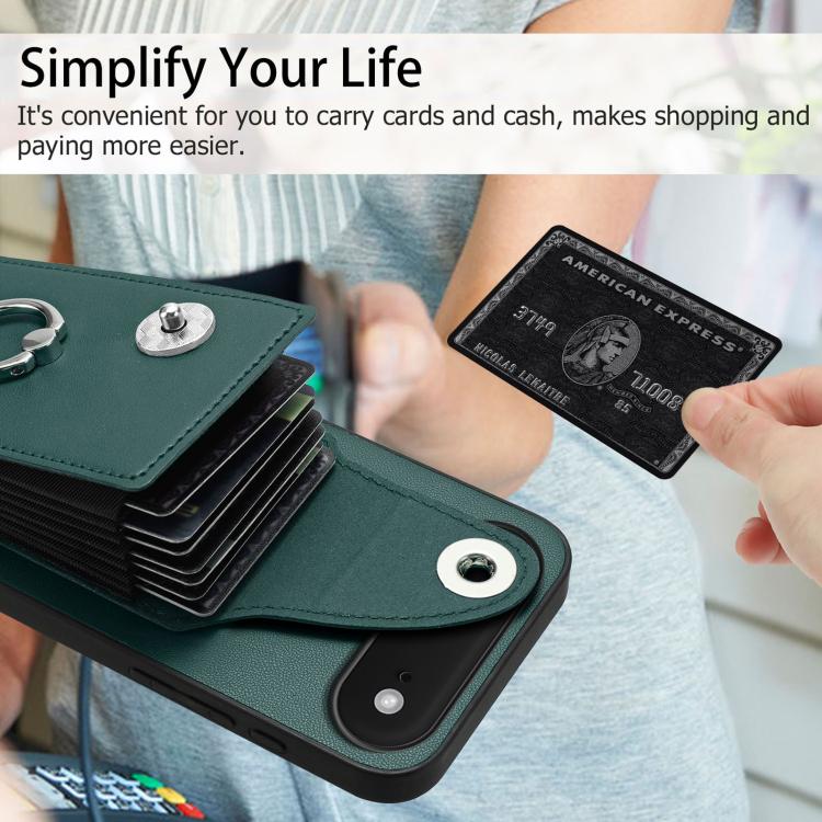 For iPhone Air Organ Card Bag Ring Holder Phone Case(Green) - iPhone Air Cases by buy2fix | Online Shopping UK | buy2fix