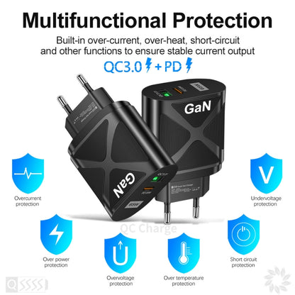 65W Gallium Nitride GaN389 USB + Type-C Fast Charging Charger, Plug Type:US Plug(Black) by buy2fix