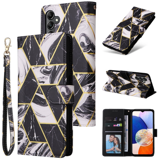 For Samsung Galaxy A15 5G Marble Bronzing Stitching Leather Phone Case(Black) by buy2fix