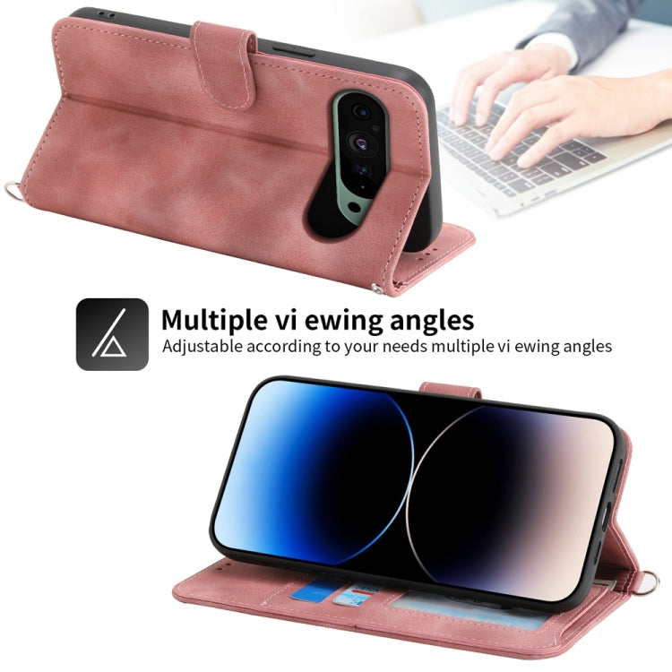 For Google Pixel 9 Skin-feel Flowers Embossed Wallet Leather Phone Case(Pink) by buy2fix