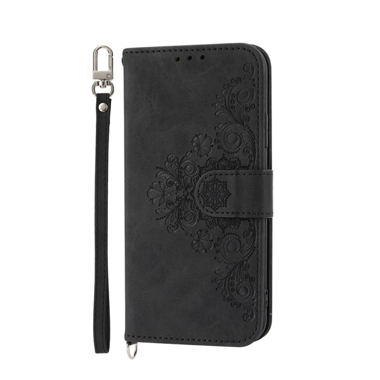 For Google Pixel 9 Skin-feel Flowers Embossed Wallet Leather Phone Case(Black) by buy2fix