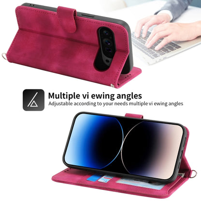 For Google Pixel 9 Pro Skin-feel Flowers Embossed Wallet Leather Phone Case(Wine Red) by buy2fix