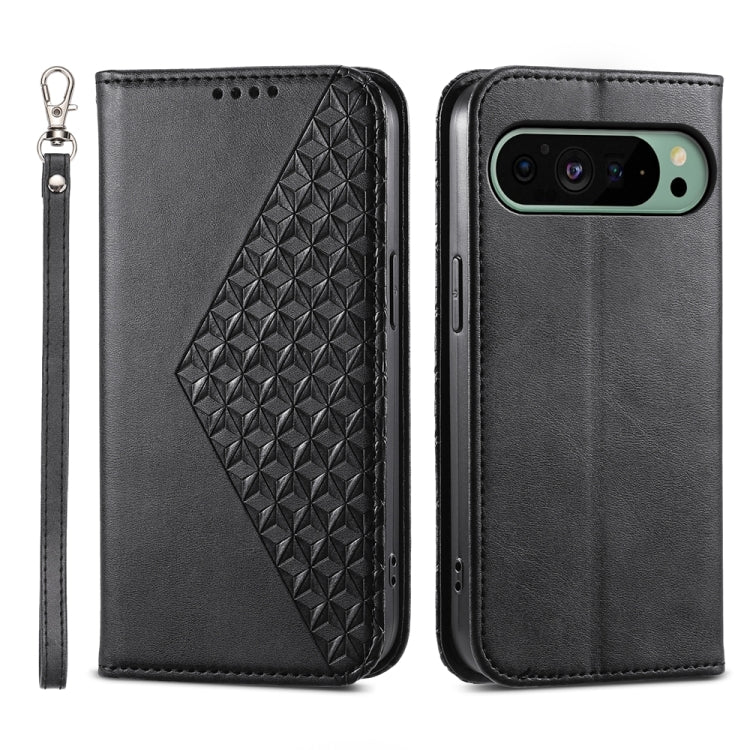 For Google Pixel 9 Cubic Grid Calf Texture Magnetic Leather Phone Case(Black) by buy2fix