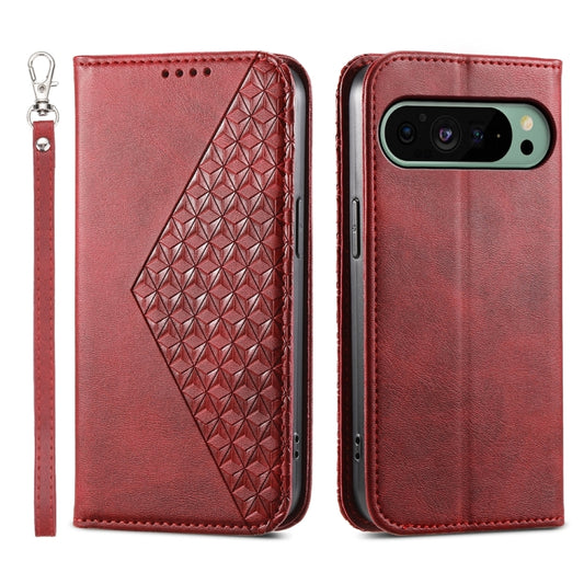 For Google Pixel 9 Cubic Grid Calf Texture Magnetic Leather Phone Case(Red) by buy2fix