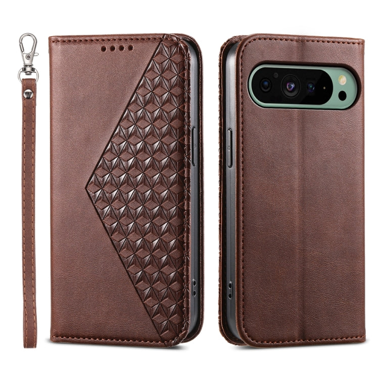 For Google Pixel 9 Cubic Grid Calf Texture Magnetic Leather Phone Case(Brown) by buy2fix