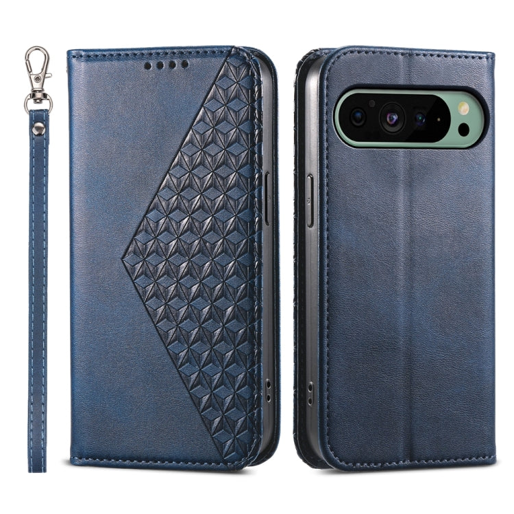 For Google Pixel 9 Cubic Grid Calf Texture Magnetic Leather Phone Case(Blue) by buy2fix