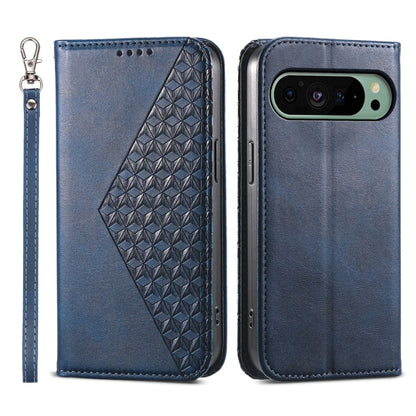 For Google Pixel 9 Cubic Grid Calf Texture Magnetic Leather Phone Case(Blue) by buy2fix