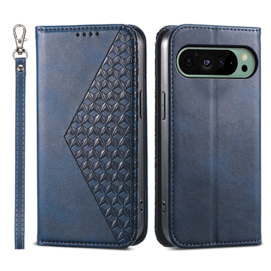 For Google Pixel 9 Cubic Grid Calf Texture Magnetic Leather Phone Case(Blue) by buy2fix
