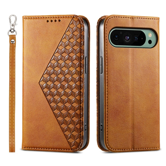 For Google Pixel 9 Cubic Grid Calf Texture Magnetic Leather Phone Case(Yellow) by buy2fix