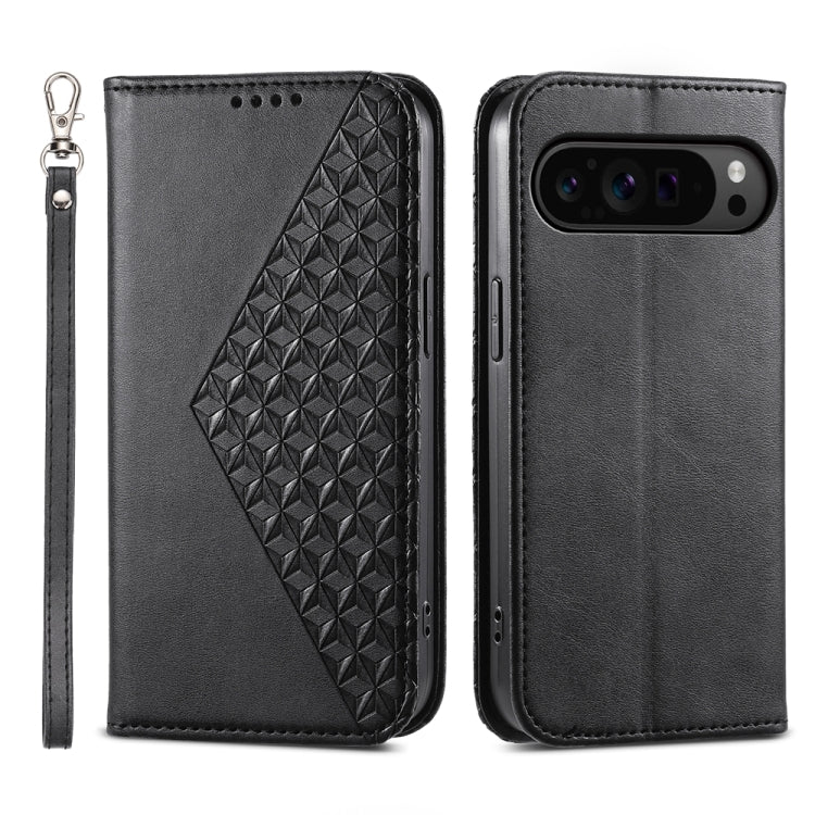 For Google Pixel 9 Pro Cubic Grid Calf Texture Magnetic Leather Phone Case(Black) - Google Cases by buy2fix | Online Shopping UK | buy2fix