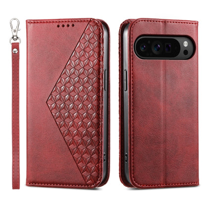For Google Pixel 9 Pro Cubic Grid Calf Texture Magnetic Leather Phone Case(Red) by buy2fix