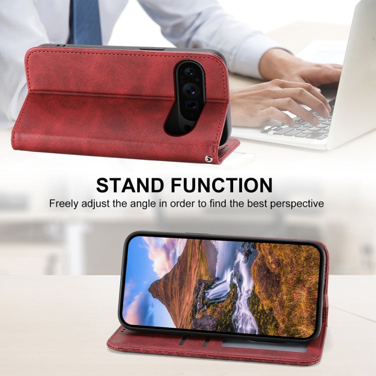 For Google Pixel 9 Pro Cubic Grid Calf Texture Magnetic Leather Phone Case(Red) by buy2fix