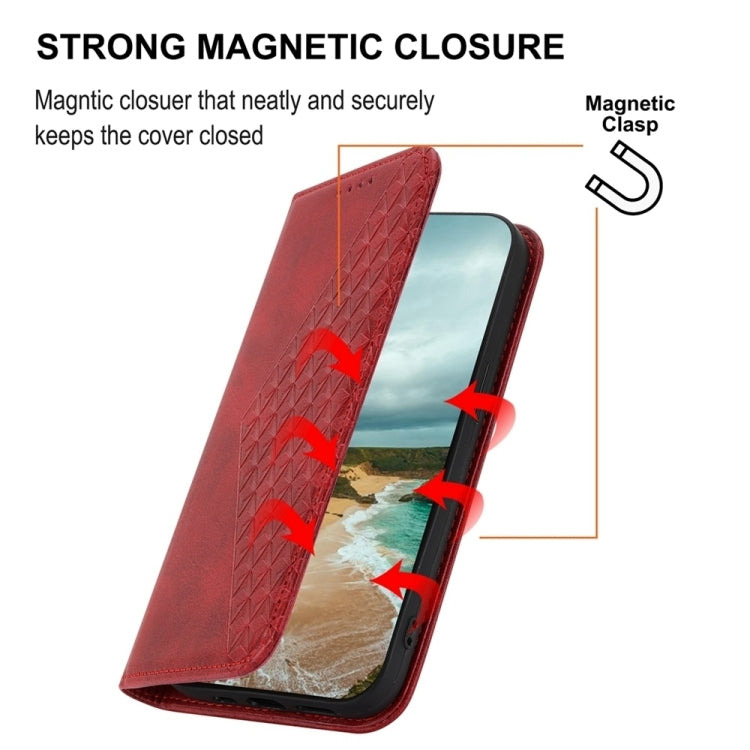 For Google Pixel 9 Pro Cubic Grid Calf Texture Magnetic Leather Phone Case(Red) by buy2fix