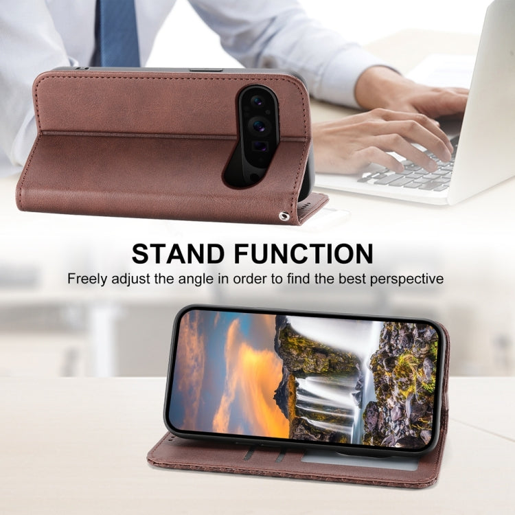For Google Pixel 9 Pro Cubic Grid Calf Texture Magnetic Leather Phone Case(Brown) by buy2fix