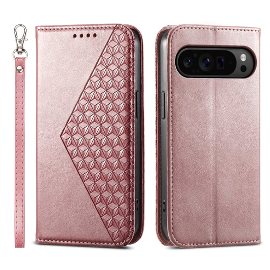 For Google Pixel 9 Pro Cubic Grid Calf Texture Magnetic Leather Phone Case(Rose Gold) by buy2fix