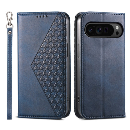 For Google Pixel 9 Pro Cubic Grid Calf Texture Magnetic Leather Phone Case(Blue) by buy2fix
