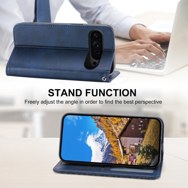 For Google Pixel 9 Pro Cubic Grid Calf Texture Magnetic Leather Phone Case(Blue) by buy2fix