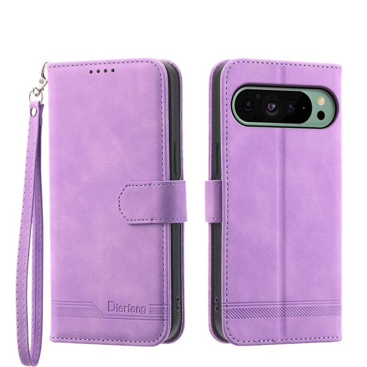 For Google Pixel 9 Dierfeng Dream Line TPU Hybrid PU Leather Phone Case(Purple) by buy2fix