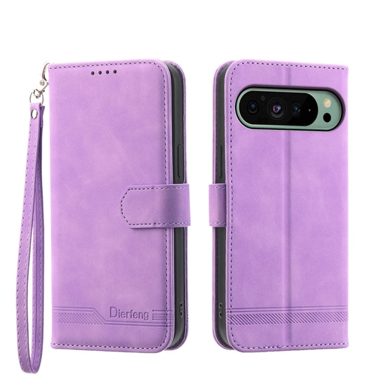 For Google Pixel 9 Dierfeng Dream Line TPU Hybrid PU Leather Phone Case(Purple) by buy2fix