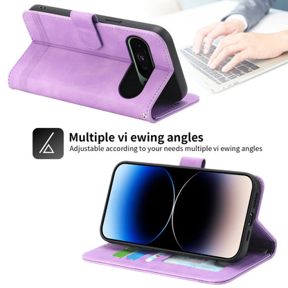 For Google Pixel 9 Dierfeng Dream Line TPU Hybrid PU Leather Phone Case(Purple) by buy2fix