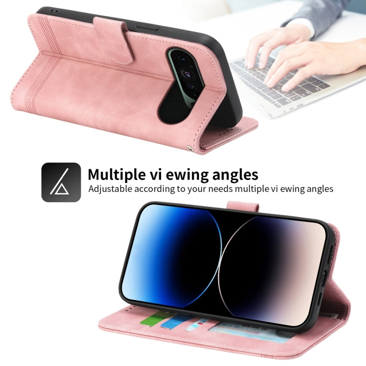 For Google Pixel 9 Dierfeng Dream Line TPU Hybrid PU Leather Phone Case(Pink) by buy2fix