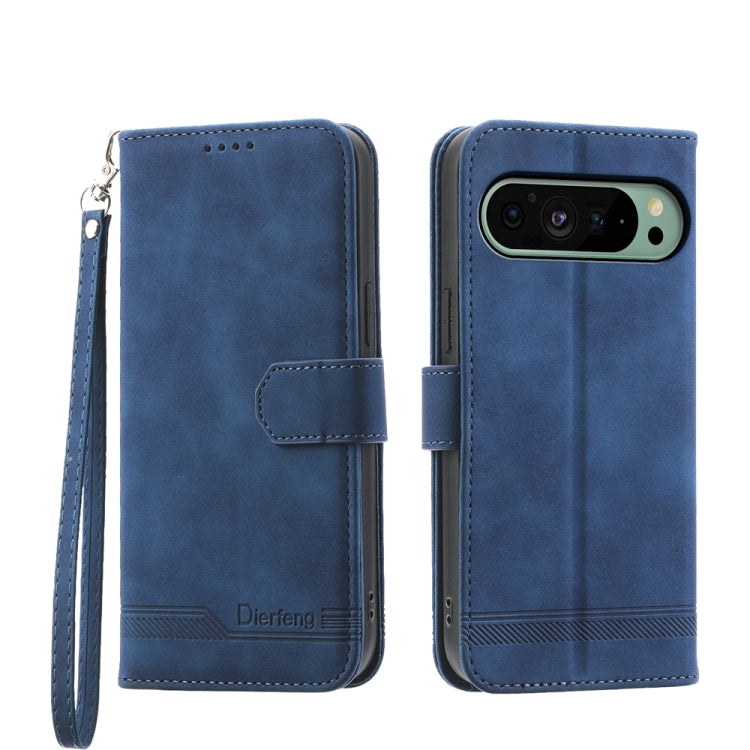 For Google Pixel 9 Dierfeng Dream Line TPU Hybrid PU Leather Phone Case(Blue) by buy2fix
