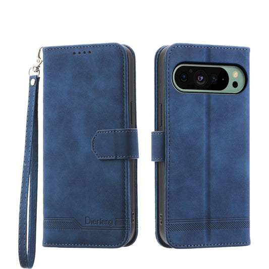 For Google Pixel 9 Dierfeng Dream Line TPU Hybrid PU Leather Phone Case(Blue) by buy2fix