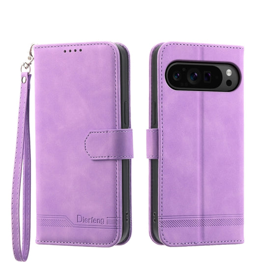 For Google Pixel 9 Pro Dierfeng Dream Line TPU Hybrid PU Leather Phone Case(Purple) - Google Cases by buy2fix | Online Shopping UK | buy2fix