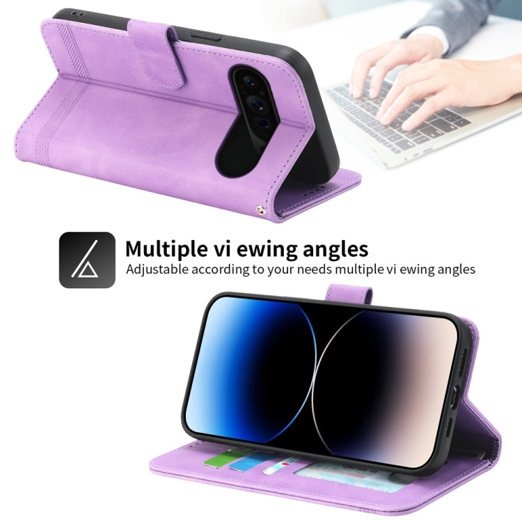 For Google Pixel 9 Pro Dierfeng Dream Line TPU Hybrid PU Leather Phone Case(Purple) - Google Cases by buy2fix | Online Shopping UK | buy2fix