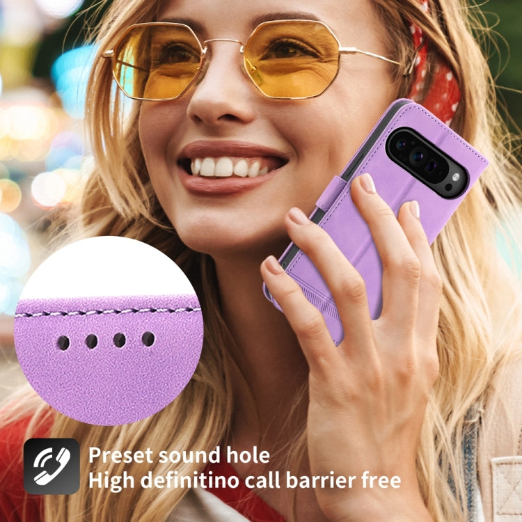 For Google Pixel 9 Pro Dierfeng Dream Line TPU Hybrid PU Leather Phone Case(Purple) - Google Cases by buy2fix | Online Shopping UK | buy2fix