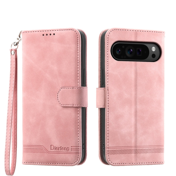 For Google Pixel 9 Pro Dierfeng Dream Line TPU Hybrid PU Leather Phone Case(Pink) by buy2fix