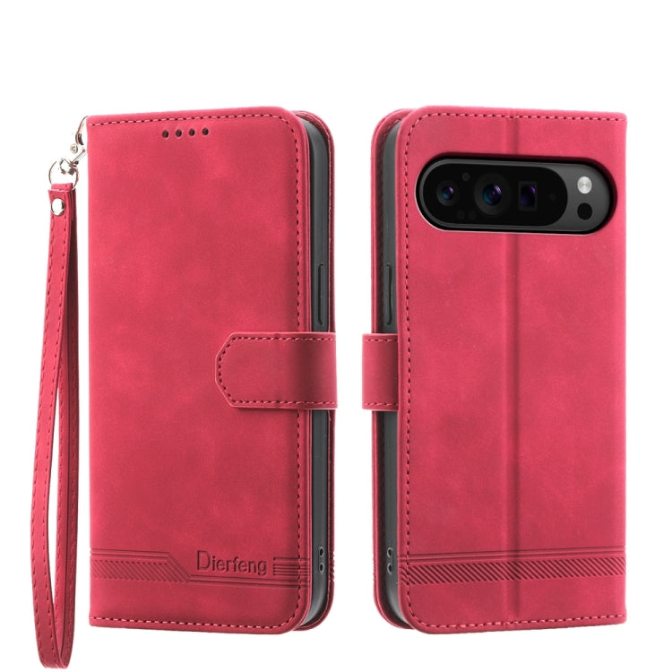 For Google Pixel 9 Pro Dierfeng Dream Line TPU Hybrid PU Leather Phone Case(Red) by buy2fix