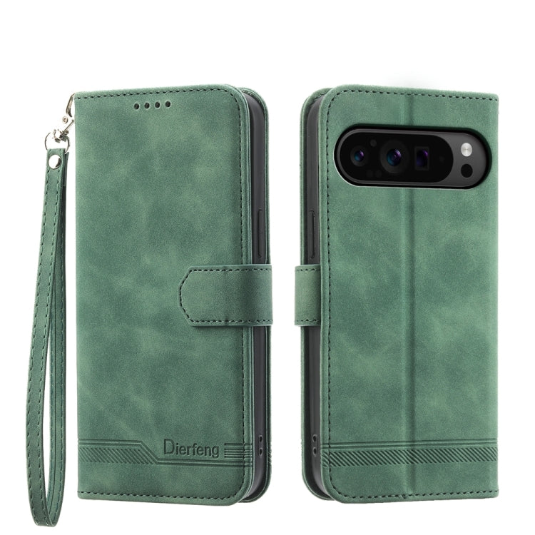 For Google Pixel 9 Pro Dierfeng Dream Line TPU Hybrid PU Leather Phone Case(Green) by buy2fix