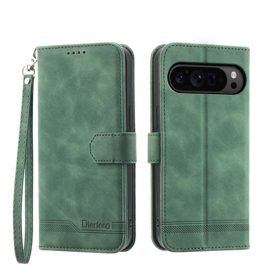 For Google Pixel 9 Pro Dierfeng Dream Line TPU Hybrid PU Leather Phone Case(Green) by buy2fix