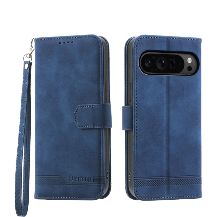For Google Pixel 9 Pro Dierfeng Dream Line TPU Hybrid PU Leather Phone Case(Blue) by buy2fix