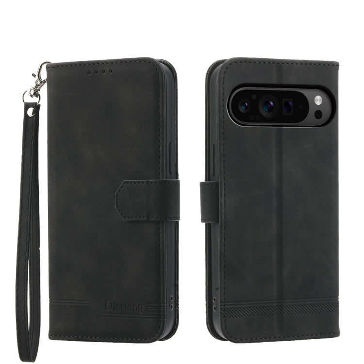 For Google Pixel 9 Pro Dierfeng Dream Line TPU Hybrid PU Leather Phone Case(Black) by buy2fix