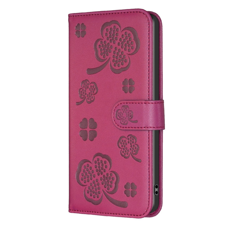 For Samsung Galaxy A55 Four-leaf Embossed Leather Phone Case(Rose Red) by buy2fix