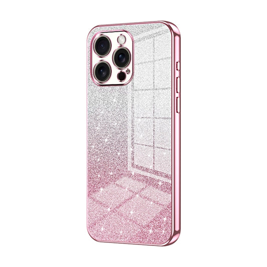 For iPhone 16 Pro Max Gradient Glitter Powder Electroplated Phone Case(Pink) by buy2fix