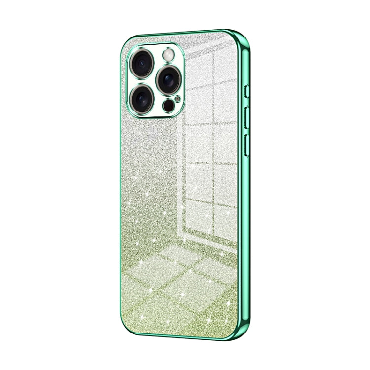 For iPhone 16 Pro Max Gradient Glitter Powder Electroplated Phone Case(Green) by buy2fix