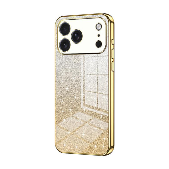 For iPhone 17 Pro Max Gradient Glitter Powder Electroplated Phone Case(Gold)
