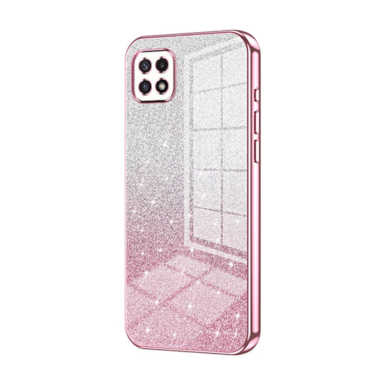 For Samsung Galaxy A22 5G / A22s Gradient Glitter Powder Electroplated Phone Case(Pink)