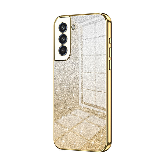 For Samsung Galaxy S21+ 5G Gradient Glitter Powder Electroplated Phone Case(Gold)