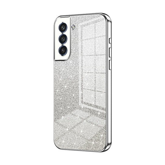 For Samsung Galaxy S21 FE 5G Gradient Glitter Powder Electroplated Phone Case(Silver)