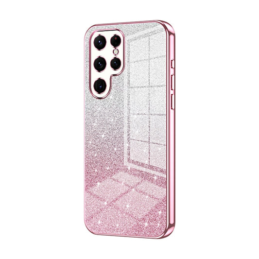 For Samsung Galaxy S22 Ultra 5G Gradient Glitter Powder Electroplated Phone Case(Pink) by buy2fix