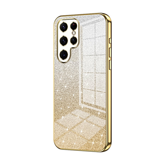 For Samsung Galaxy S22 Ultra 5G Gradient Glitter Powder Electroplated Phone Case(Gold) by buy2fix