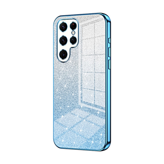 For Samsung Galaxy S22 Ultra 5G Gradient Glitter Powder Electroplated Phone Case(Blue) by buy2fix