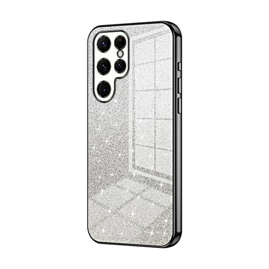 For Samsung Galaxy S22 Ultra 5G Gradient Glitter Powder Electroplated Phone Case(Black) by buy2fix