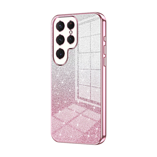 For Samsung Galaxy S23 Ultra 5G Gradient Glitter Powder Electroplated Phone Case(Pink)