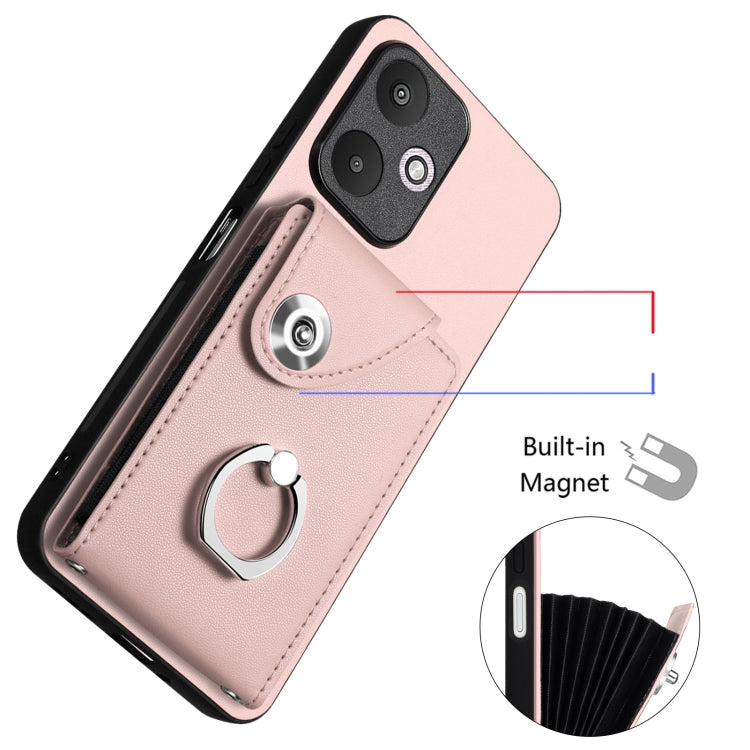 For Xiaomi Redmi 13C 5G / Redmi 13R Organ Card Bag Ring Holder PU Phone Case(Pink) by buy2fix